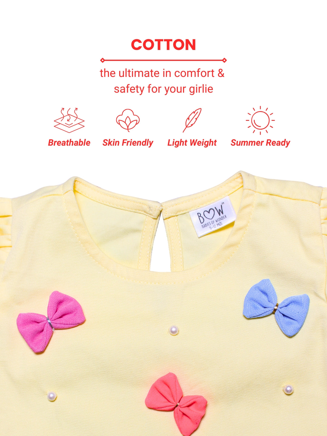 Cotton Colourful Bows Top - Yellow