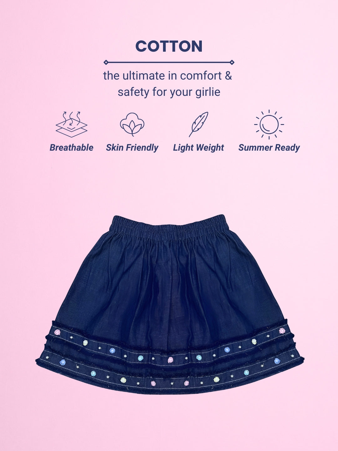 Embroidered Cotton Denim Skirt