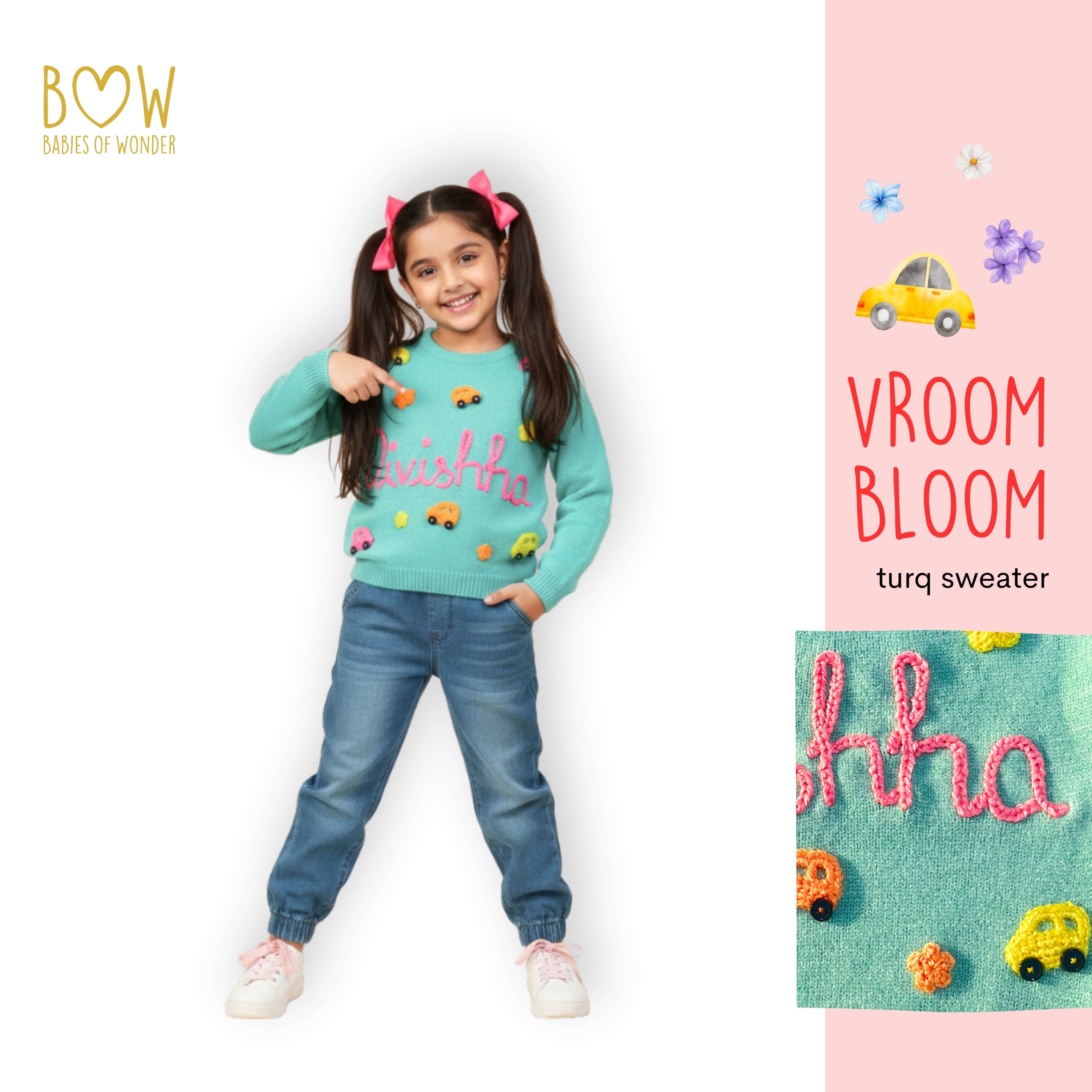Girls Customised Vroom Bloom Sweater