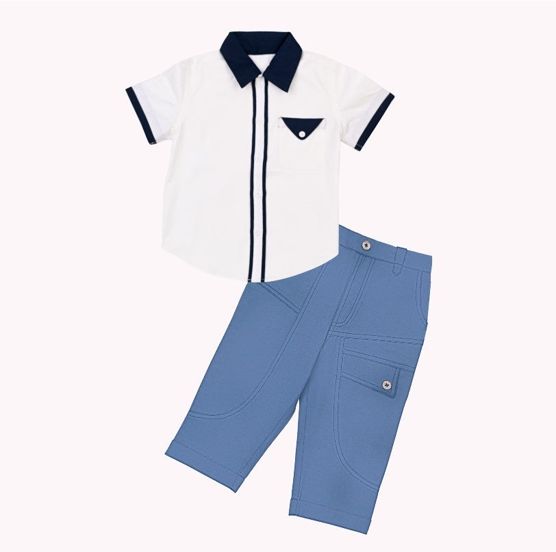 White Piper Shirt + Blue Neo Pant