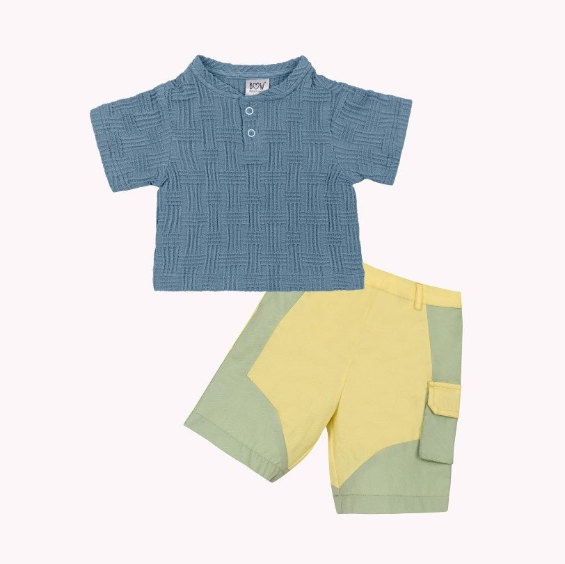 Blue Tucker Top + Yellow Chase Shorts