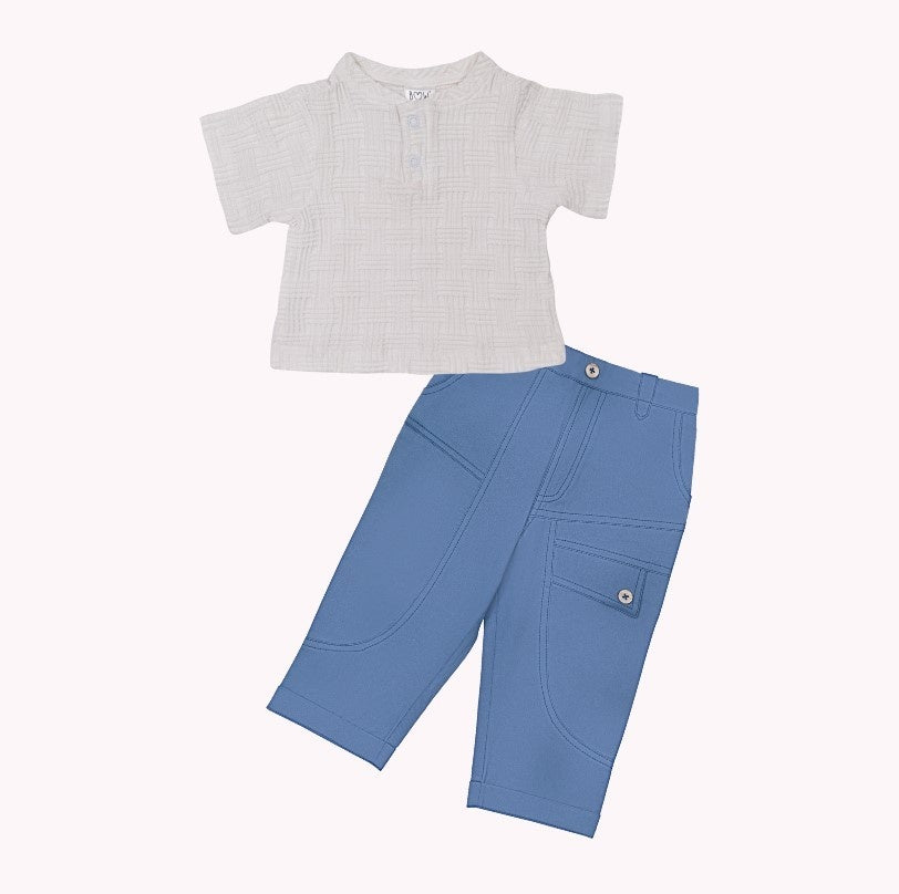 White Tucker Top + Blue Neo Pant