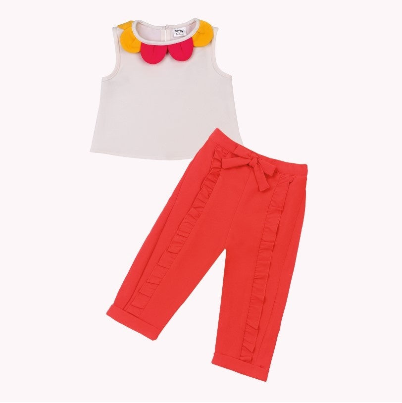 White Blossom Top + Red Ella Pant