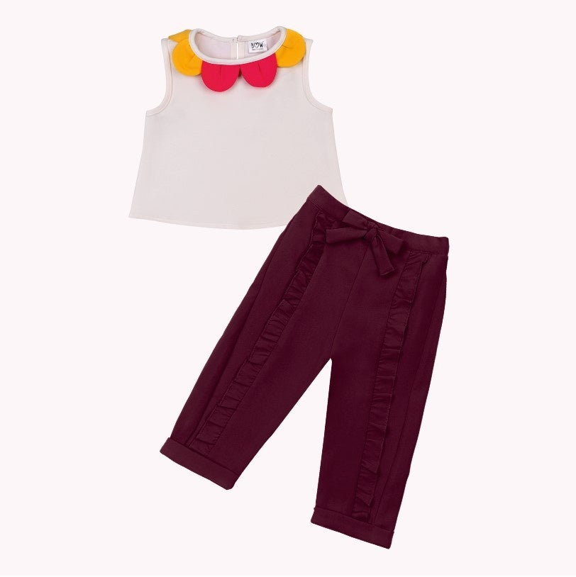 White Blossom Top + Wine Ella Pant