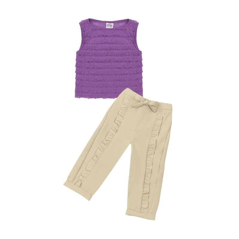 Purple Sarah Top + Beige Ella Pant