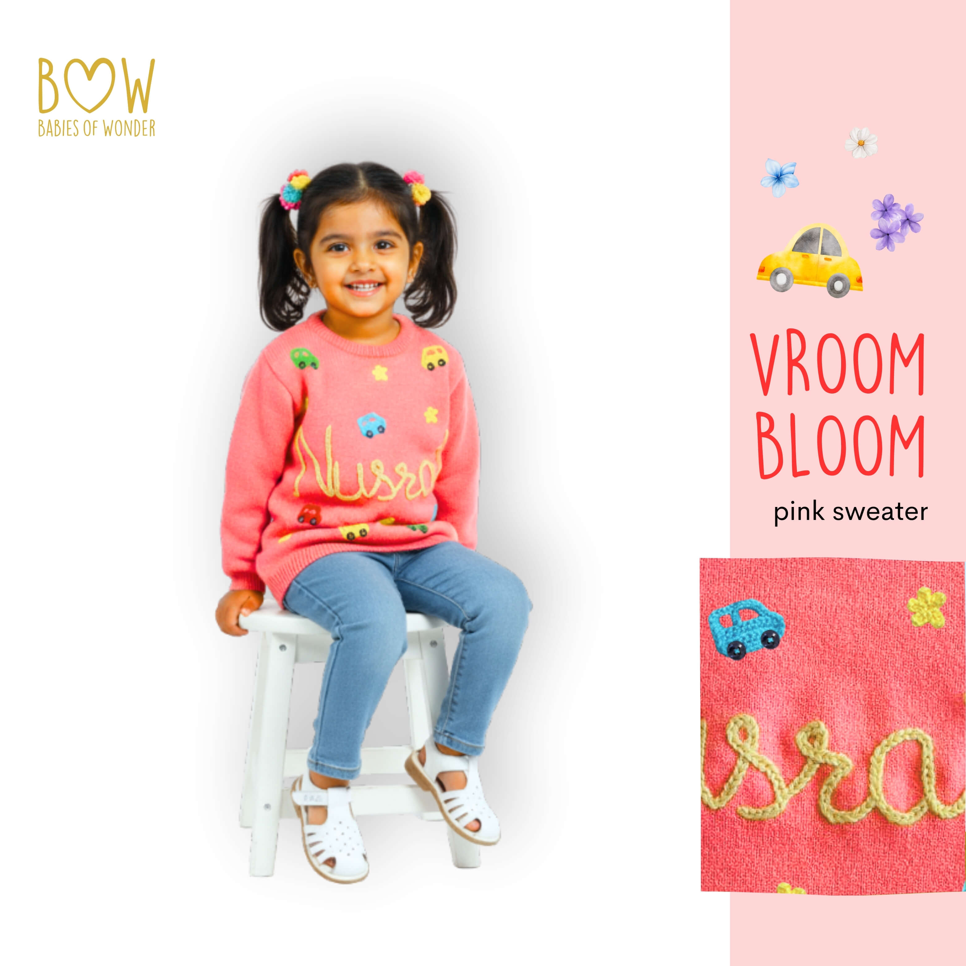 Girls Customised Vroom Bloom Sweater